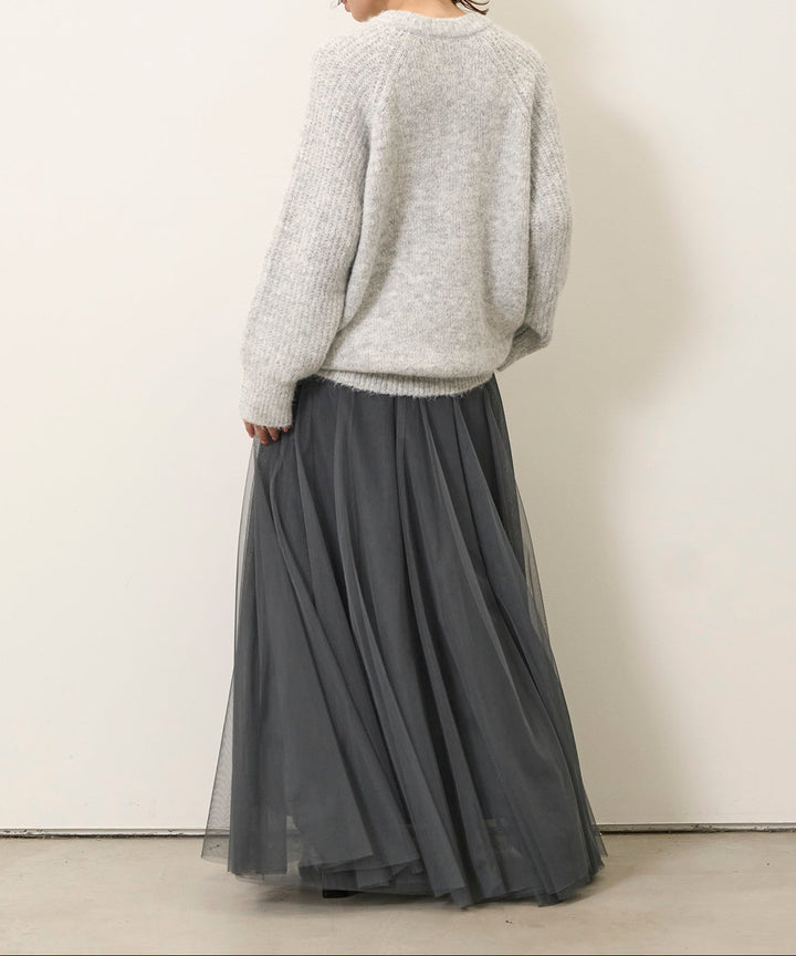 [SET]Soft Chewy Medium Knit+Tulle Layer Drape Skirt