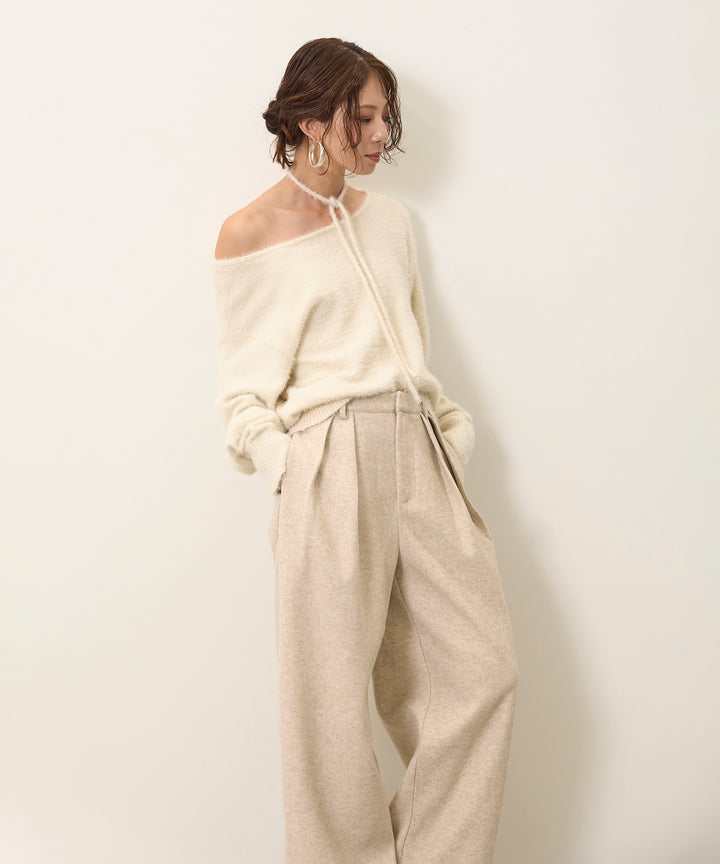 (eliuu)Wool Like Tuck Trousers