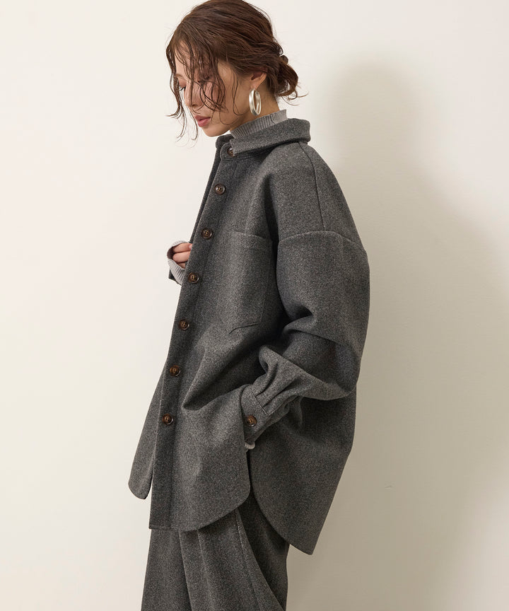 [SET]Wool Like Wide Shirt JK+Wool Like Tuck Trousers