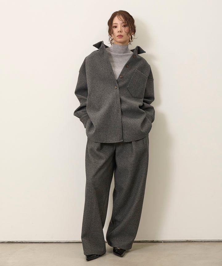 [SET]Wool Like Wide Shirt JK+Wool Like Tuck Trousers