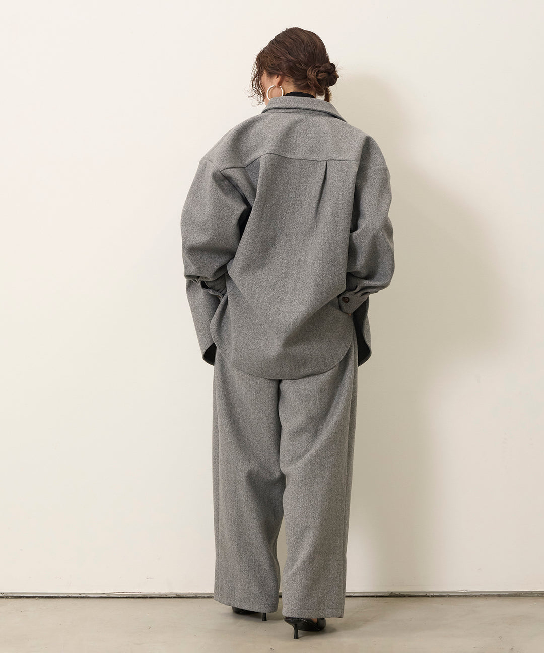 [SET]Wool Like Wide Shirt JK+Wool Like Tuck Trousers