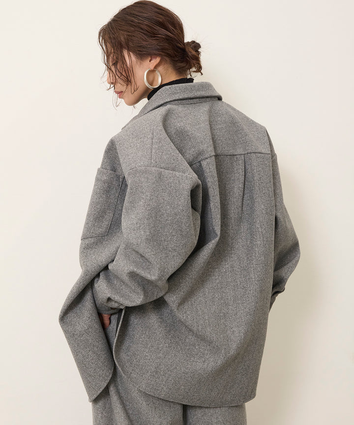 [SET]Wool Like Wide Shirt JK+Wool Like Tuck Trousers