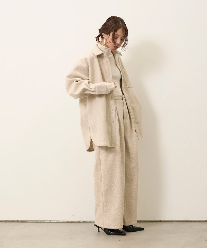 [SET]Wool Like Wide Shirt JK+Wool Like Tuck Trousers