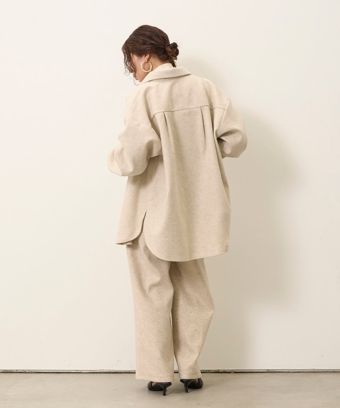 [SET]Wool Like Wide Shirt JK+Wool Like Tuck Trousers