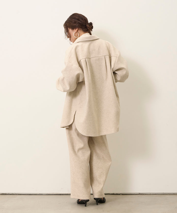 [SET]Wool Like Wide Shirt JK+Wool Like Tuck Trousers