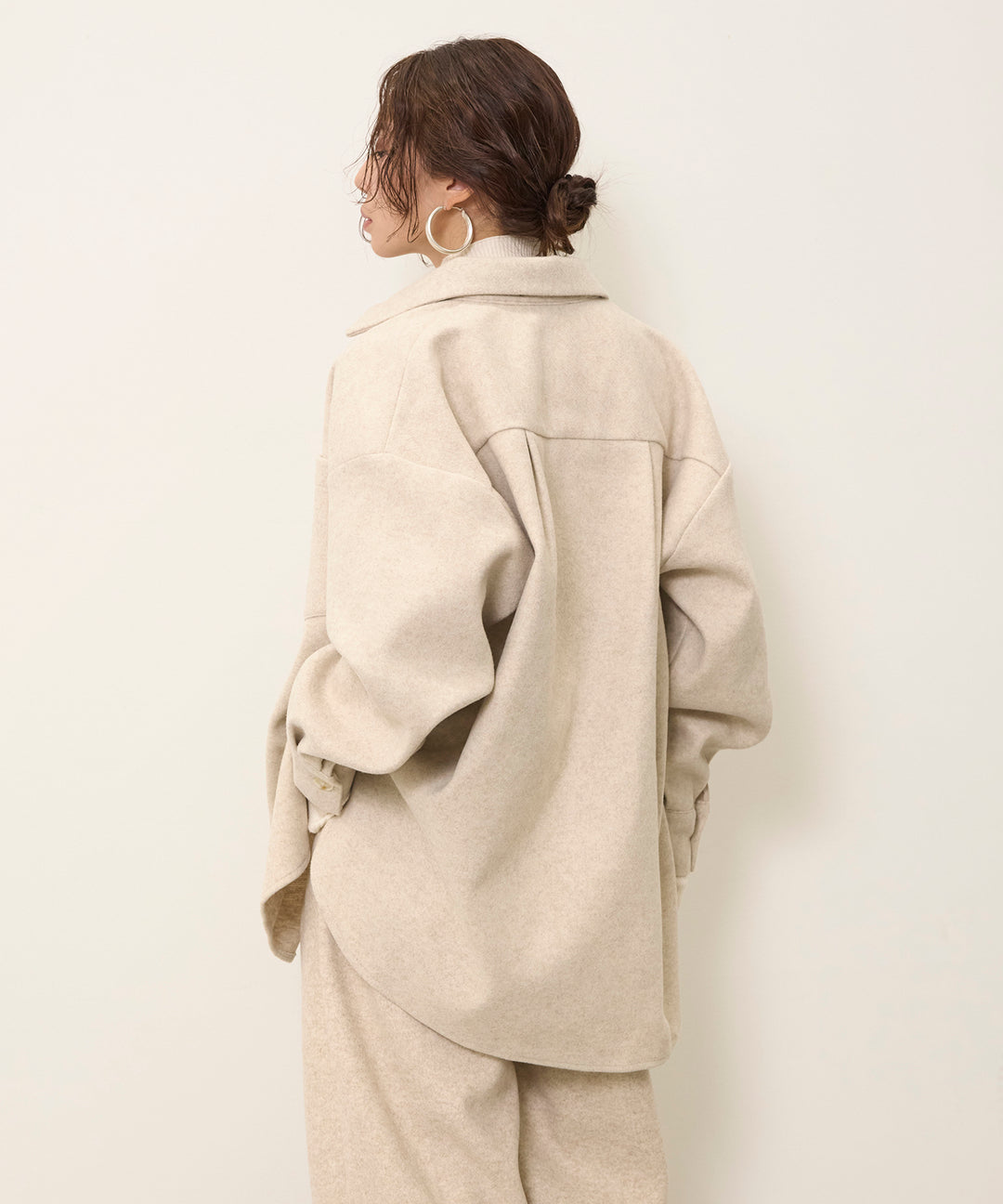 [SET]Wool Like Wide Shirt JK+Wool Like Tuck Trousers