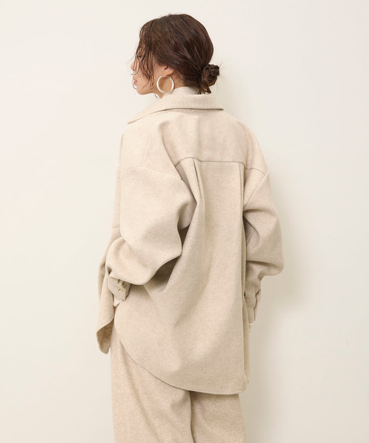 [SET]Wool Like Wide Shirt JK+Wool Like Tuck Trousers