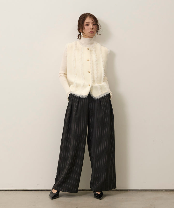 (eliuu)Pinstripe Wide Tuck Slacks