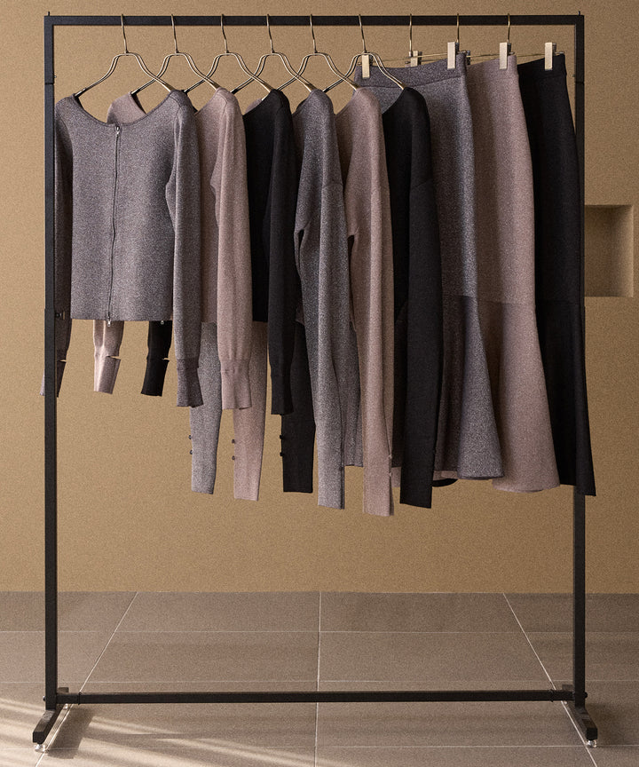 2way Zip Slit Glitter Knit Tops