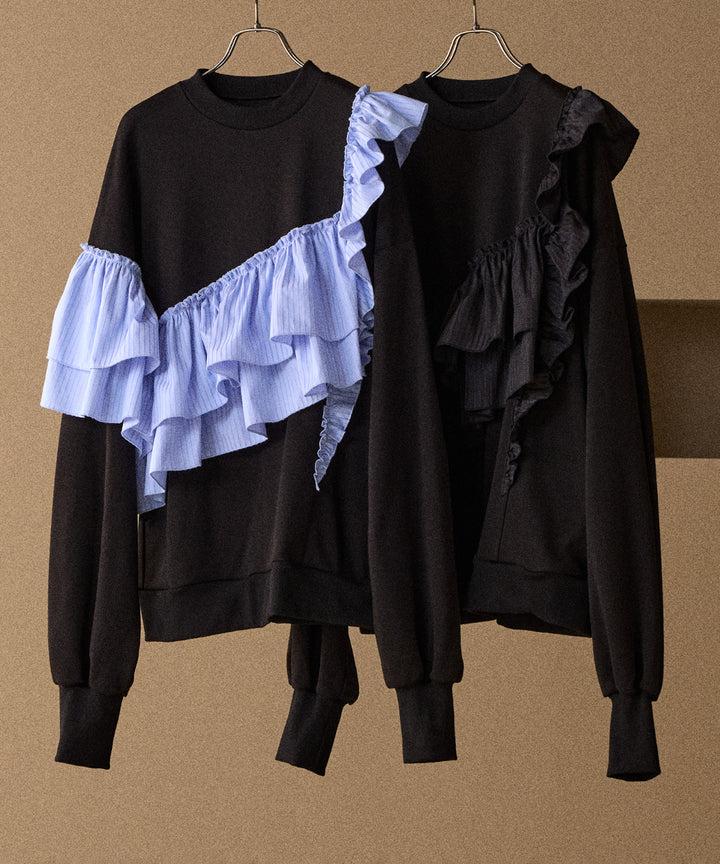 Pinstripe Frill Sweat Pull Over