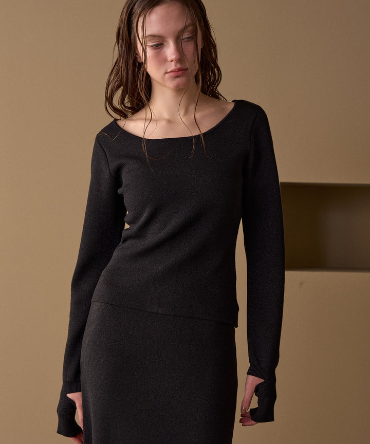 2way Zip Slit Glitter Knit Tops