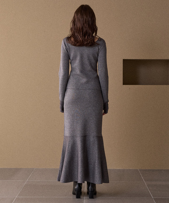 2way Zip Slit Glitter Knit Tops