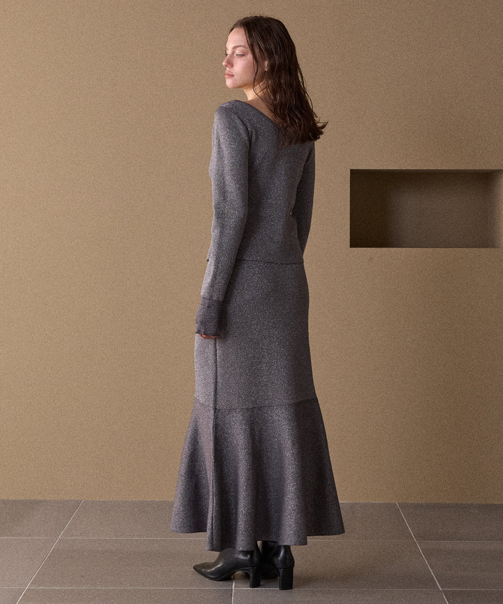 2way Zip Slit Glitter Knit Tops