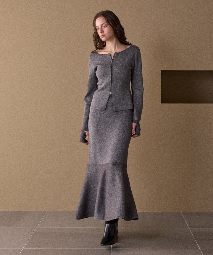 2way Zip Slit Glitter Knit Tops