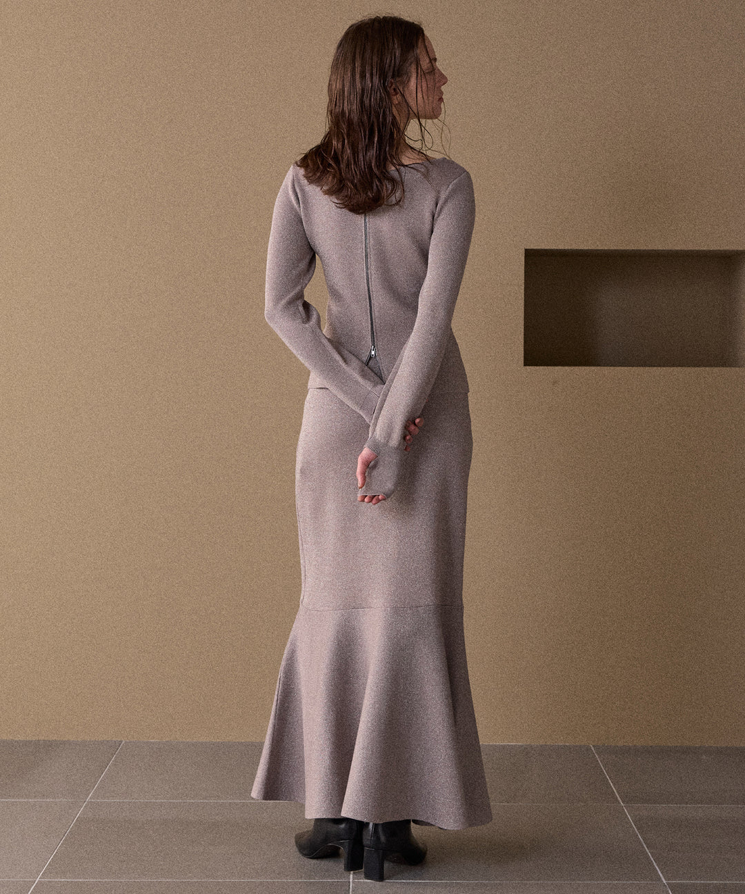 2way Zip Slit Glitter Knit Tops