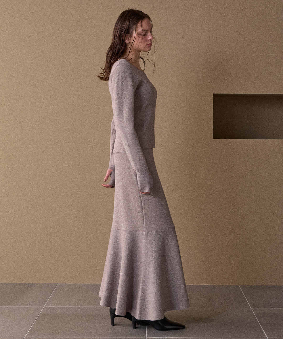 2way Zip Slit Glitter Knit Tops