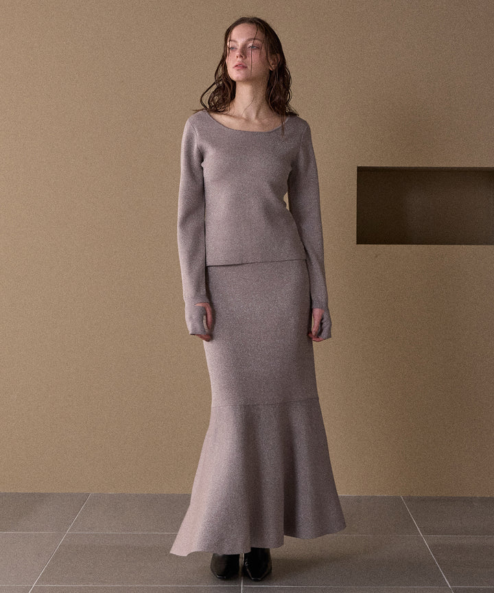 2way Zip Slit Glitter Knit Tops