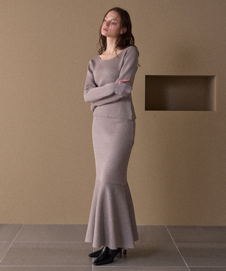 2way Zip Slit Glitter Knit Tops