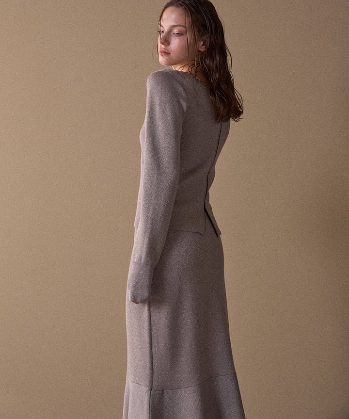 2way Zip Slit Glitter Knit Tops