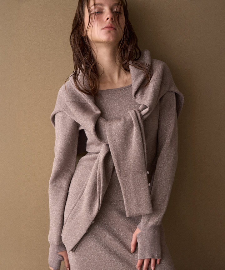 2way Zip Slit Glitter Knit Tops