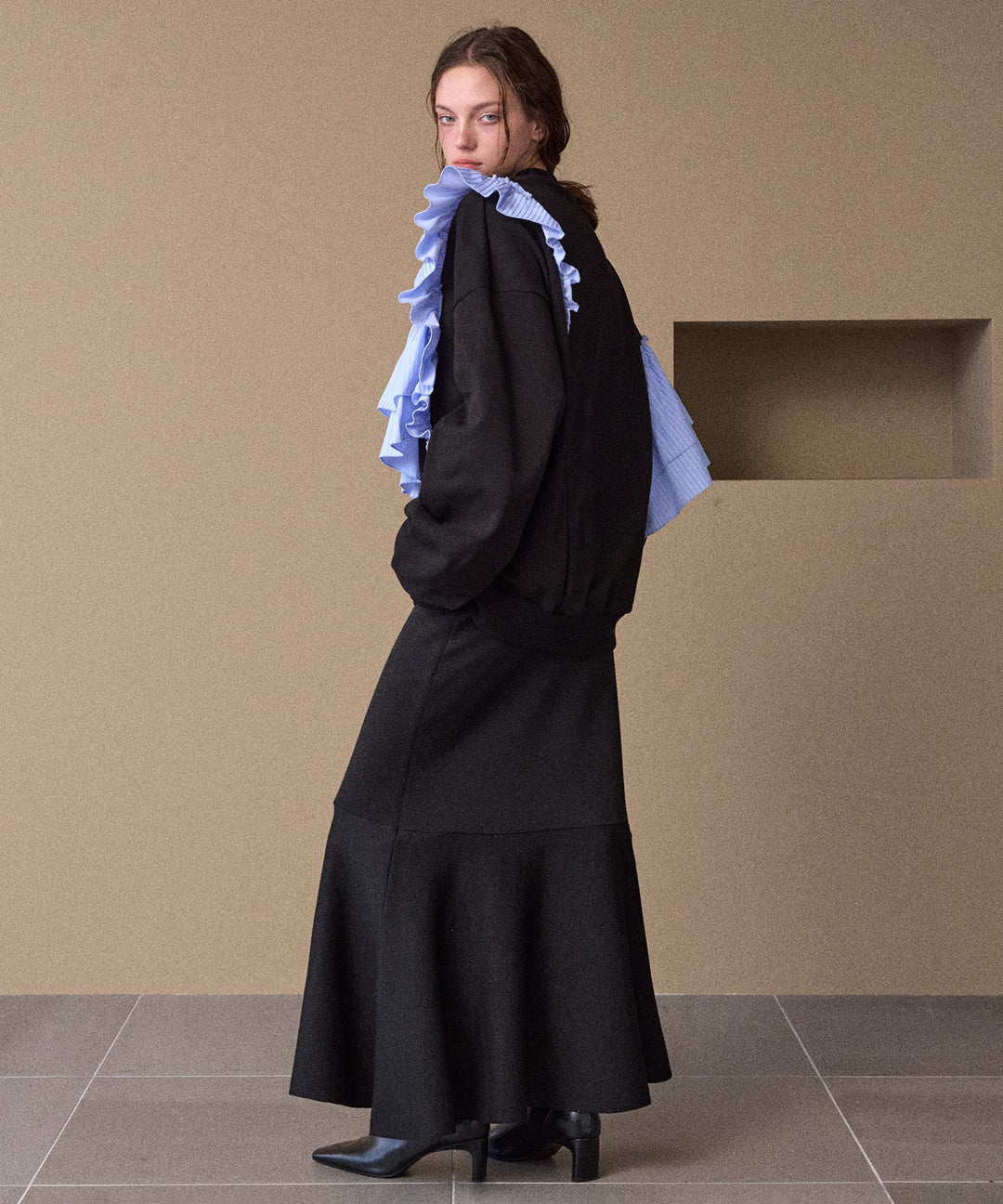 Pinstripe Frill Sweat Pull Over