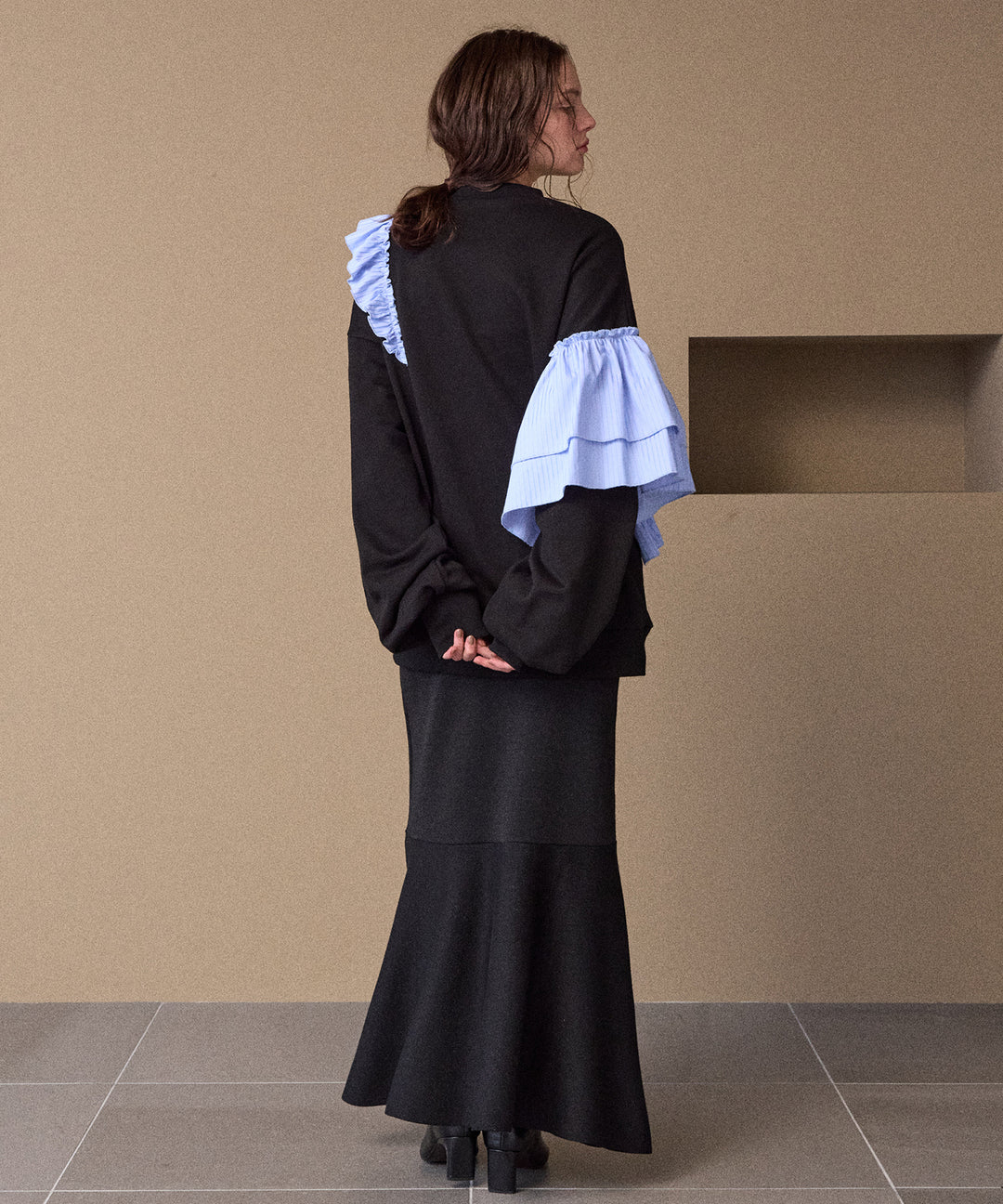 Pinstripe Frill Sweat Pull Over