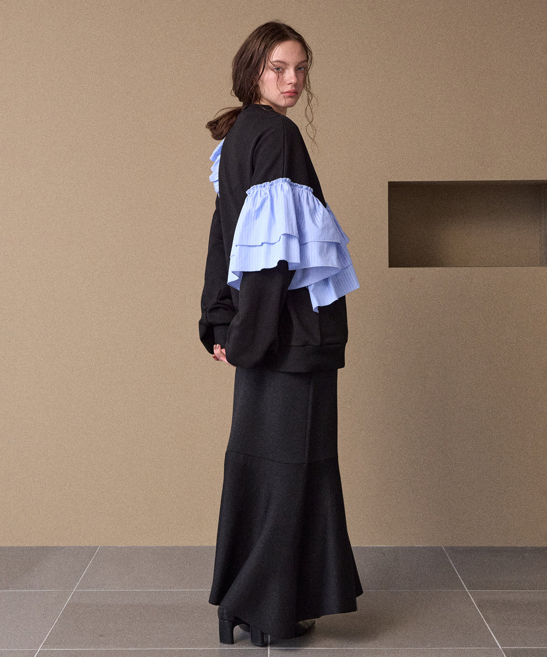 Pinstripe Frill Sweat Pull Over