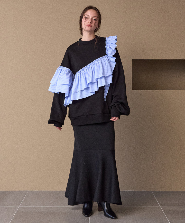 Pinstripe Frill Sweat Pull Over