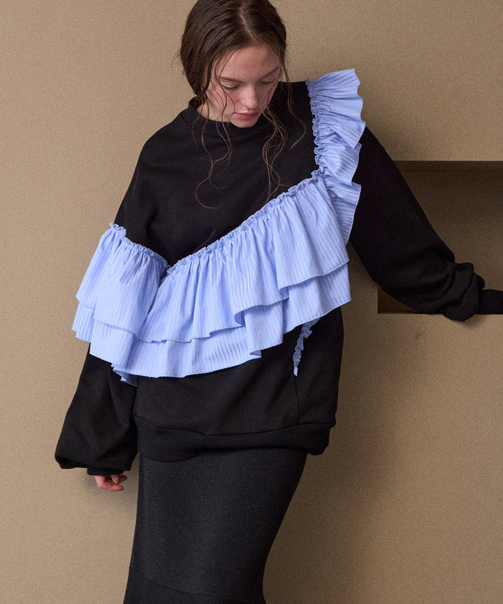 Pinstripe Frill Sweat Pull Over