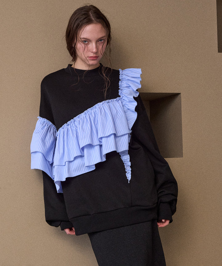 Pinstripe Frill Sweat Pull Over