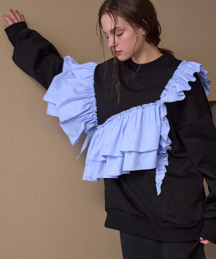 Pinstripe Frill Sweat Pull Over