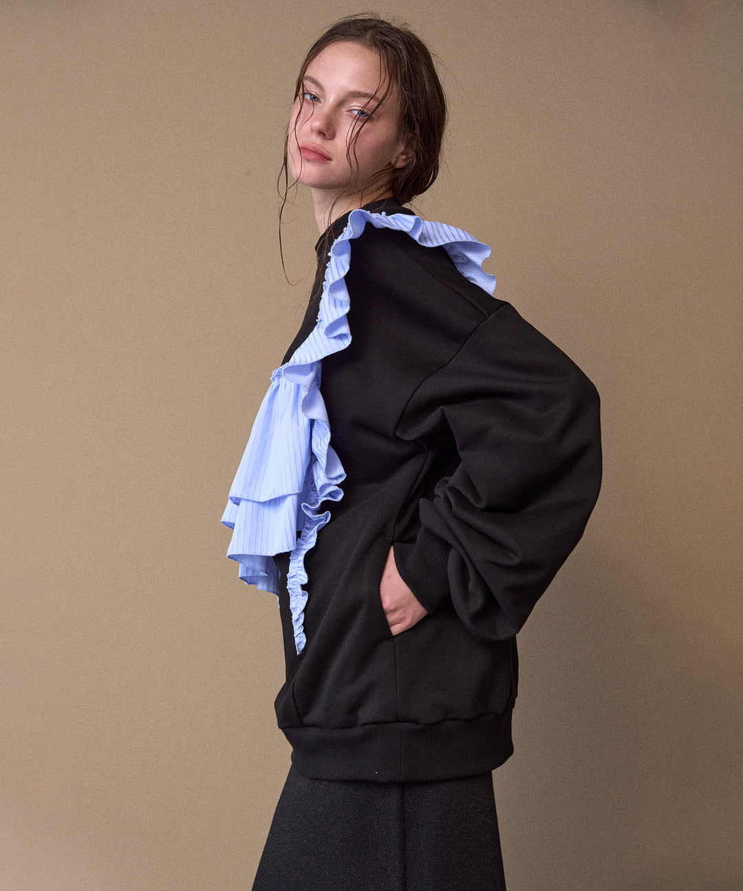 Pinstripe Frill Sweat Pull Over