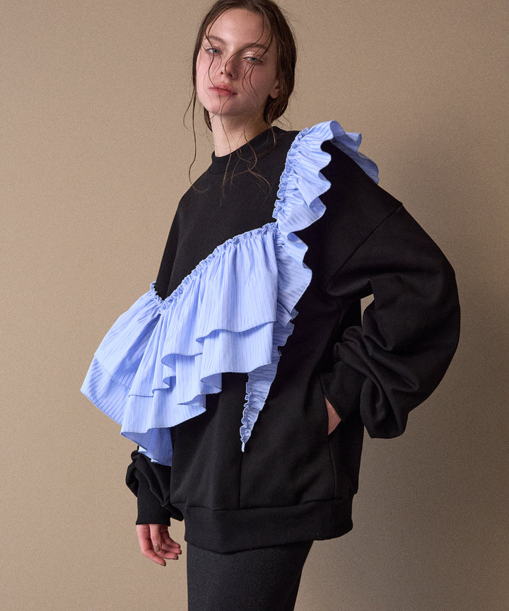 Pinstripe Frill Sweat Pull Over