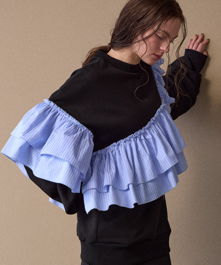 Pinstripe Frill Sweat Pull Over