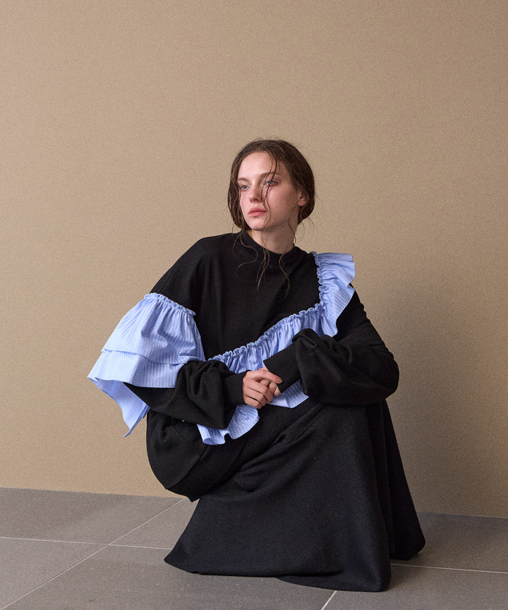 Pinstripe Frill Sweat Pull Over