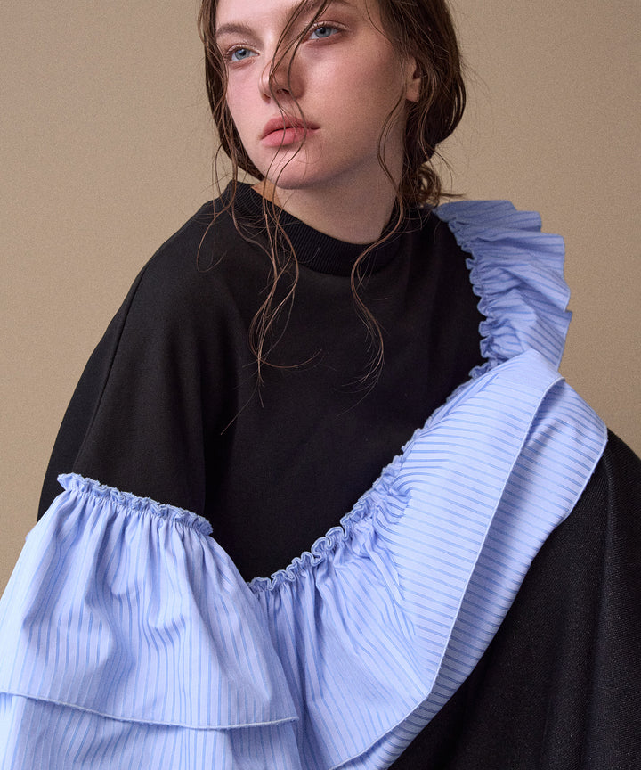 Pinstripe Frill Sweat Pull Over