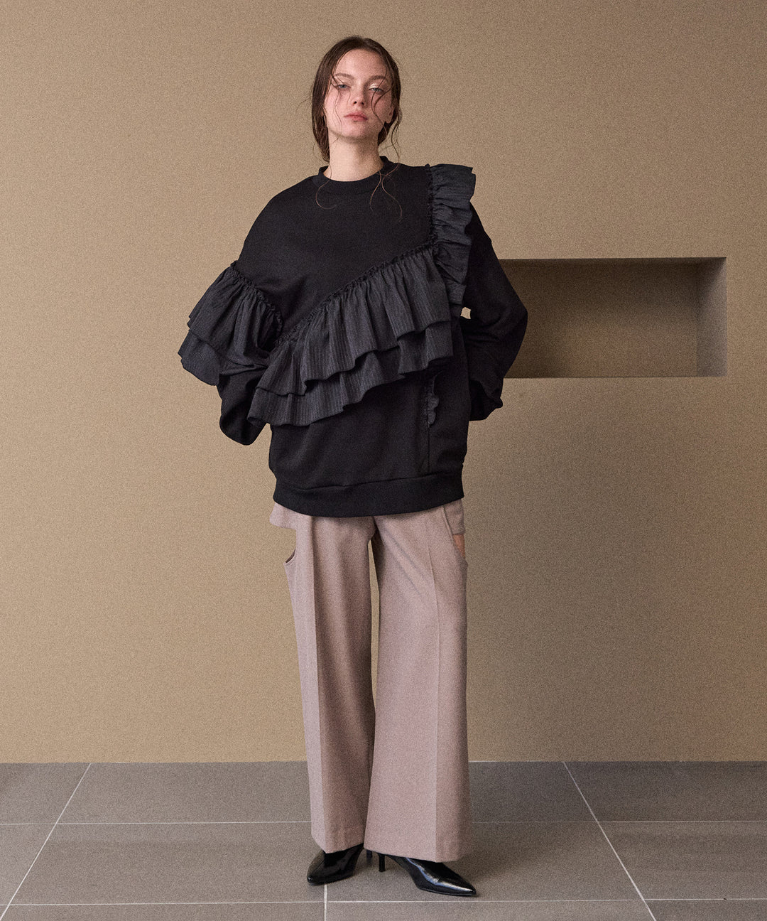 Pinstripe Frill Sweat Pull Over