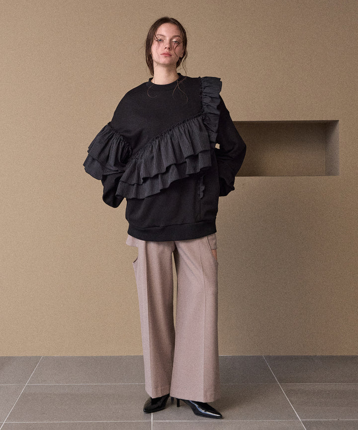 Pinstripe Frill Sweat Pull Over