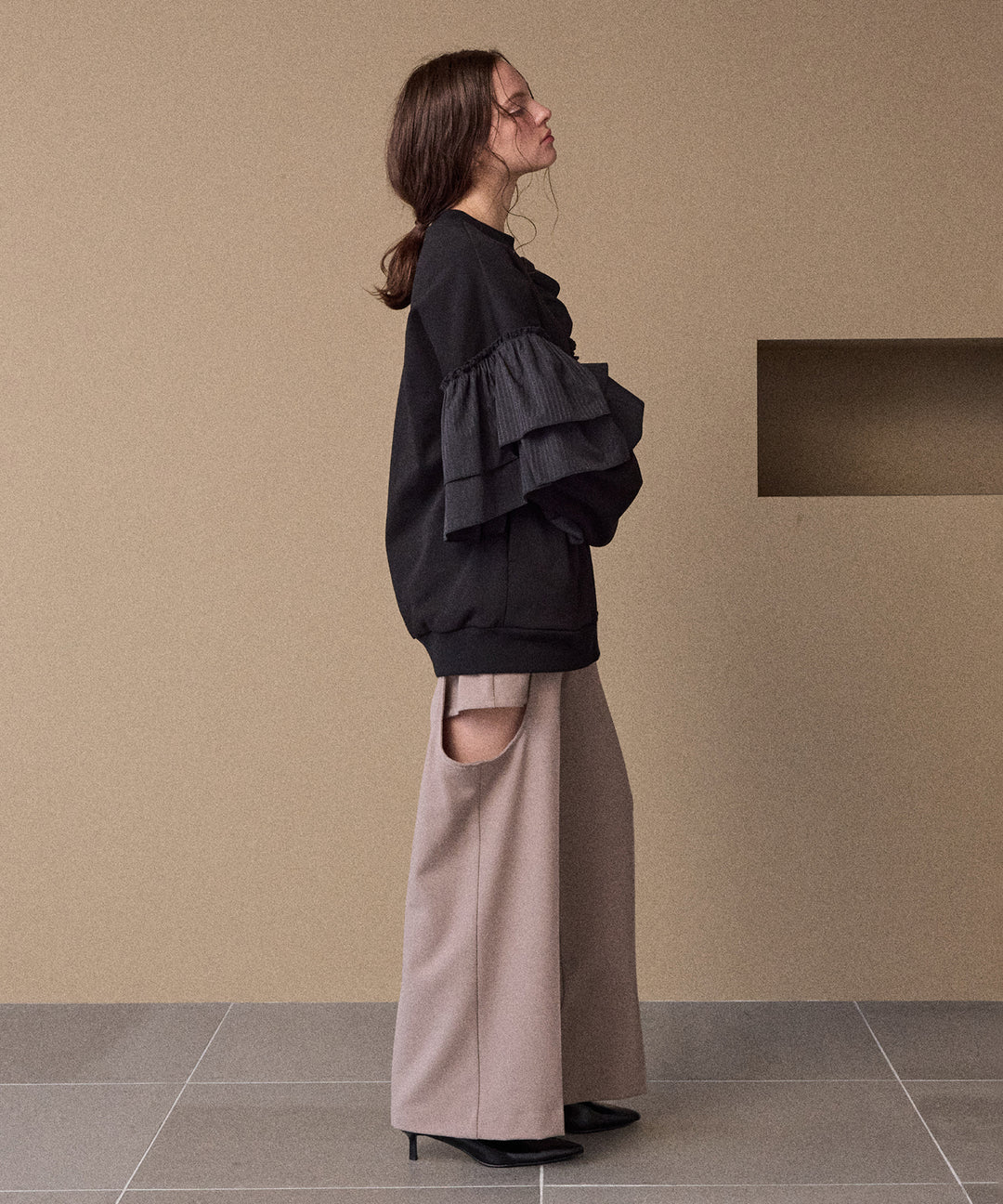 Pinstripe Frill Sweat Pull Over