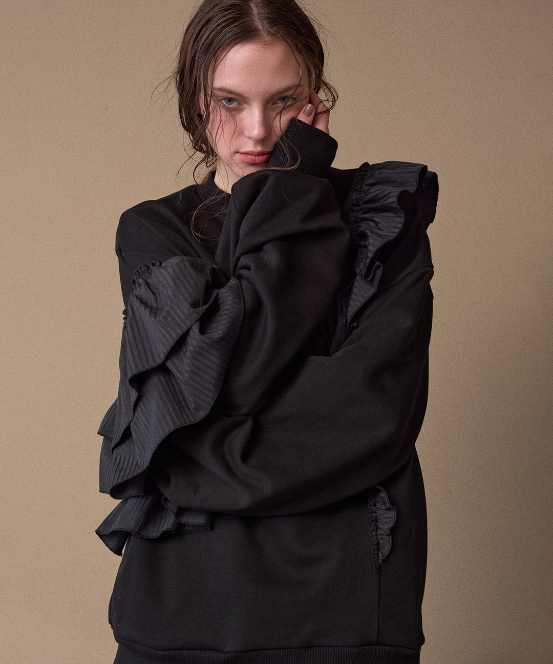 Pinstripe Frill Sweat Pull Over