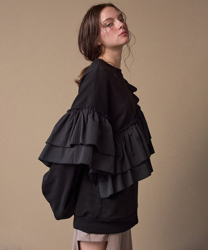 Pinstripe Frill Sweat Pull Over