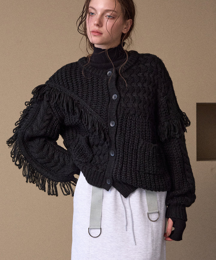 Fringe Spot Knit Cardigan
