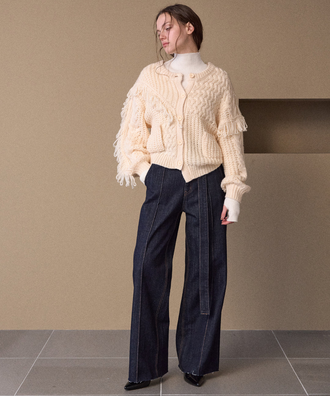 Fringe Spot Knit Cardigan