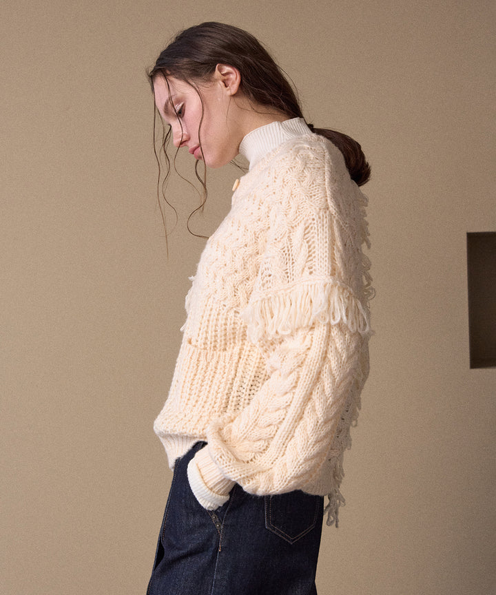 Fringe Spot Knit Cardigan