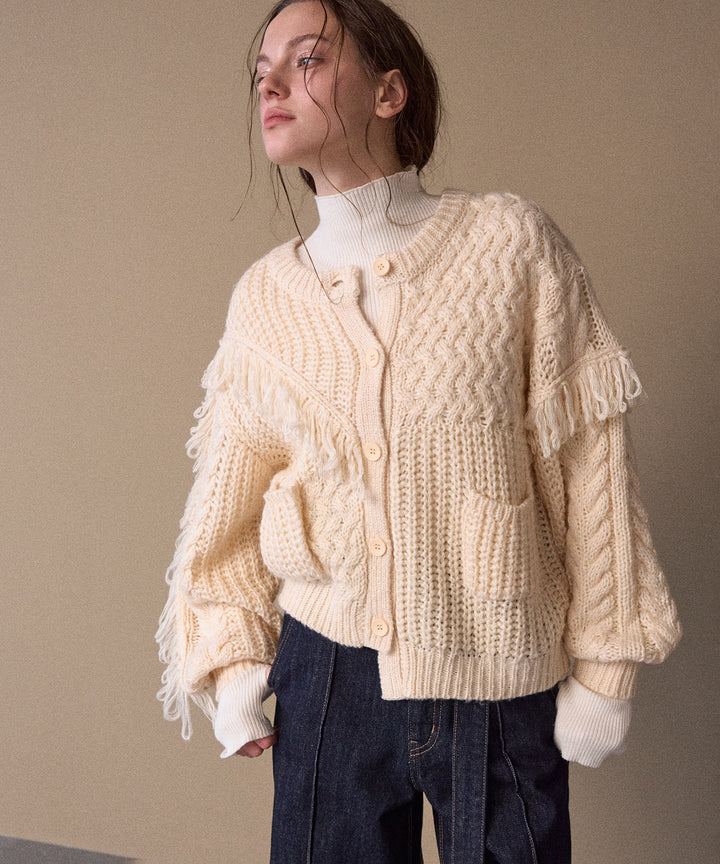 Fringe Spot Knit Cardigan