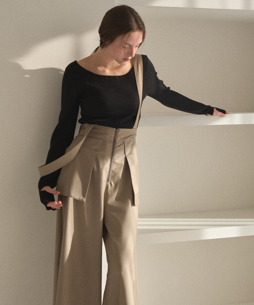 2way Zip Slit Glitter Knit Tops