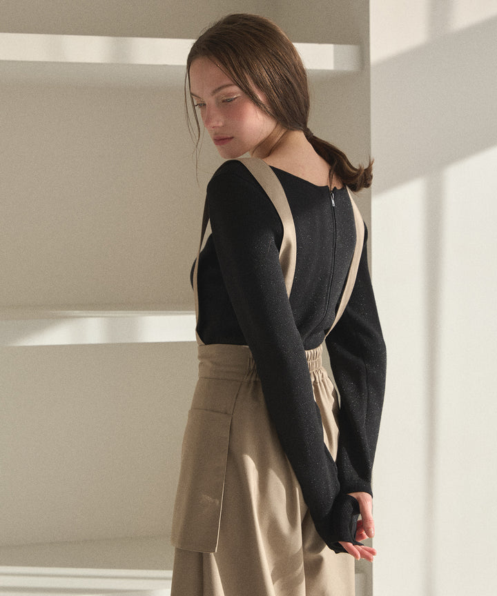 2way Zip Slit Glitter Knit Tops