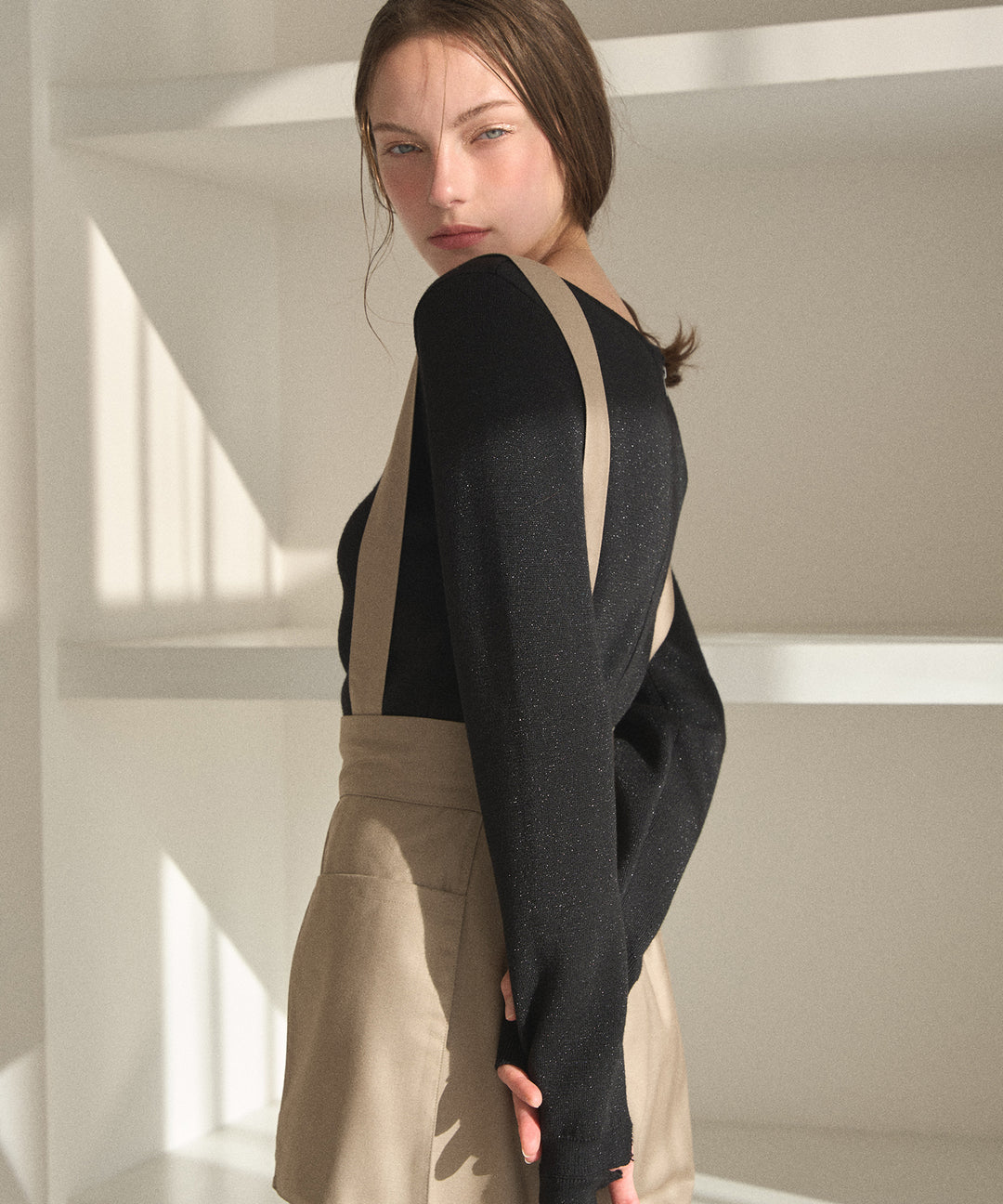 2way Zip Slit Glitter Knit Tops