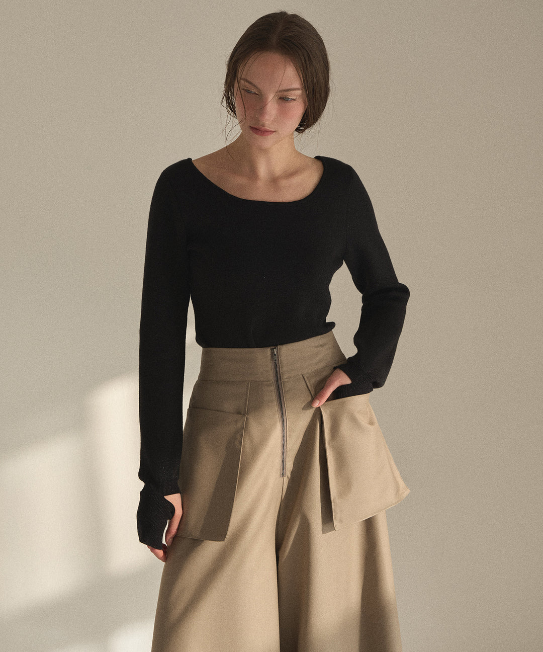 2way Zip Slit Glitter Knit Tops