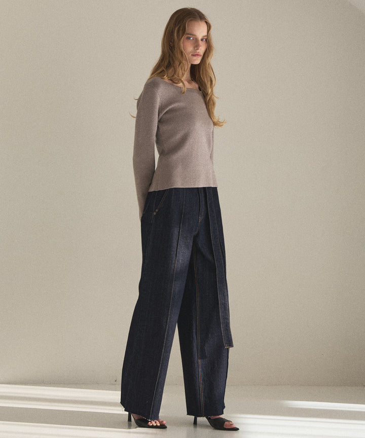 2way Zip Slit Glitter Knit Tops